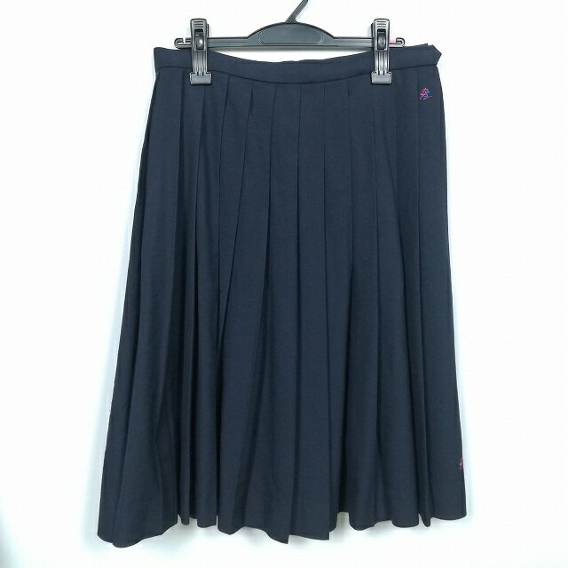 スクールスカート 大きいサイズ 冬物 w72-丈67 紺 中学 高校 プリーツ 学生服 制服 女子 中古 HK5500
