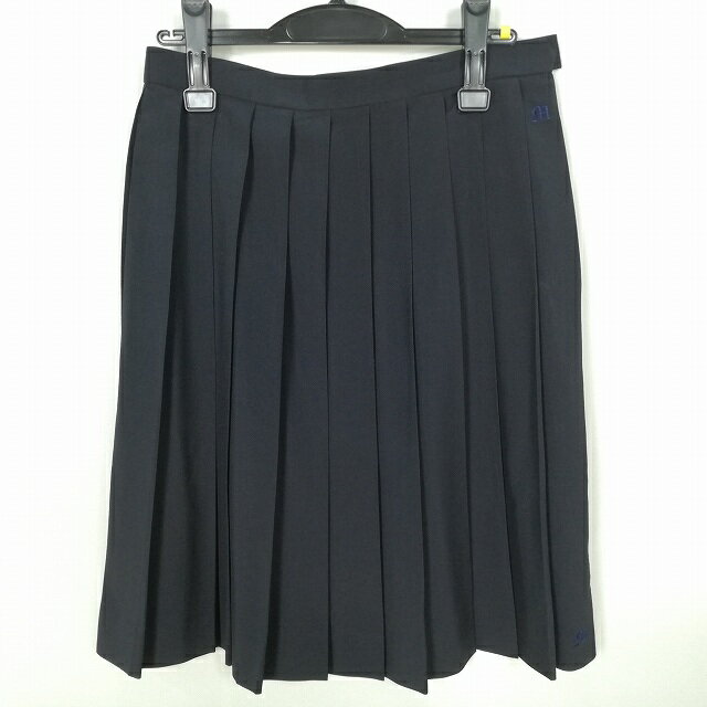 スクールスカート 夏物 w69-丈59 紺 中学 高校 プリーツ 学生服 制服 女子 中古 HK5692