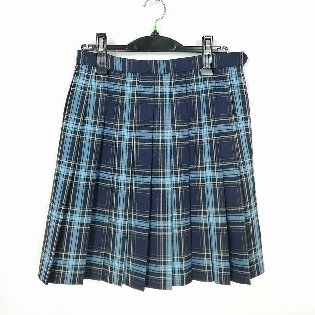 スクールスカート 夏物 w66-丈51 チェック 中学 高校 プリーツ 学生服 制服 女子 中古 HK6421