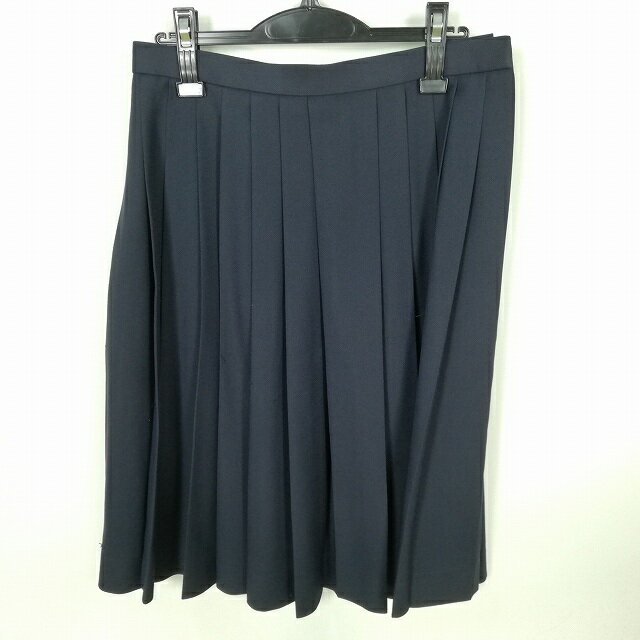 スクールスカート 大きいサイズ 冬物 w72-丈65 紺 中学 高校 プリーツ 学生服 制服 女子 中古 HK6638