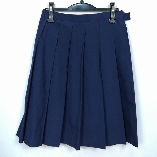 スクールスカート 夏物 w66-丈60 紺 中学 高校 プリーツ 学生服 制服 女子 中古 IN1310