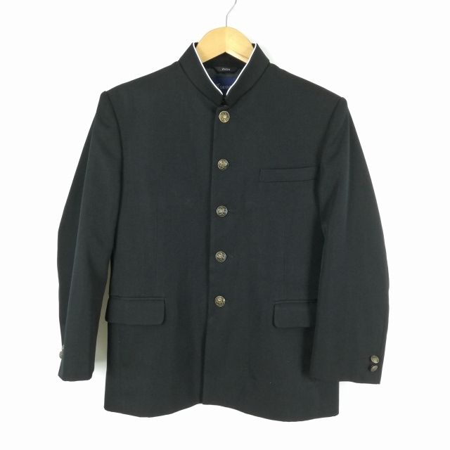 学生服 学ラン 165A 男子 上着 ウール混 ラウンドカラー カシドス 黒 中古 ランクB a3 JJ5822