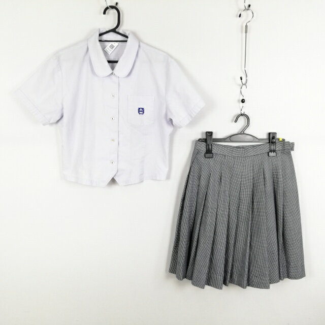 ブラウス チェックスカート 上下2点セット L 富士ヨット 夏物 女子 学生服 宮崎鵬翔高校 白 制服 中古 ..