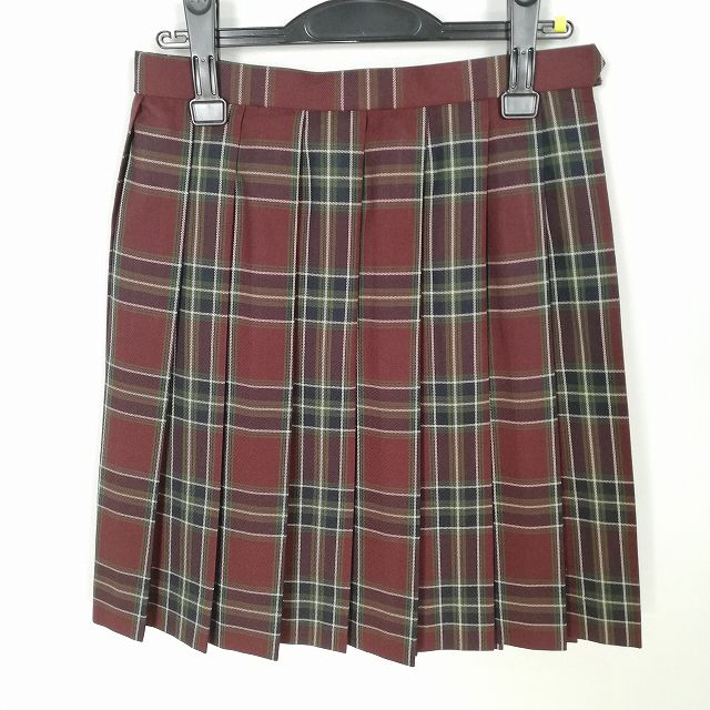 スクールスカート 冬物 w69-丈52 チェック 中学 高校 プリーツ 学生服 制服 女子 中古 HK3825