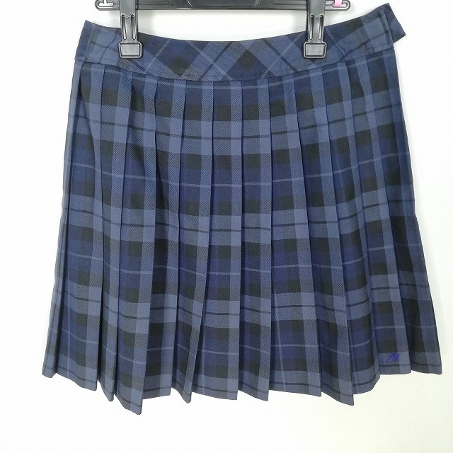 スクールスカート 大きいサイズ 冬物 w72-丈53 チェック 中学 高校 プリーツ 学生服 制服 女子 中古 HK3843