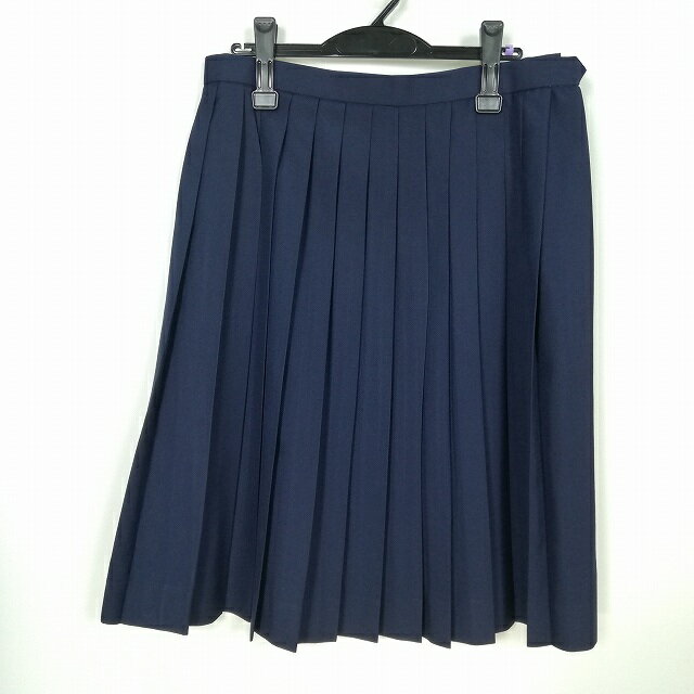スクールスカート 大きいサイズ 冬物 w75-丈64 紺 中学 高校 プリーツ 学生服 制服 女子 中古 HK4853