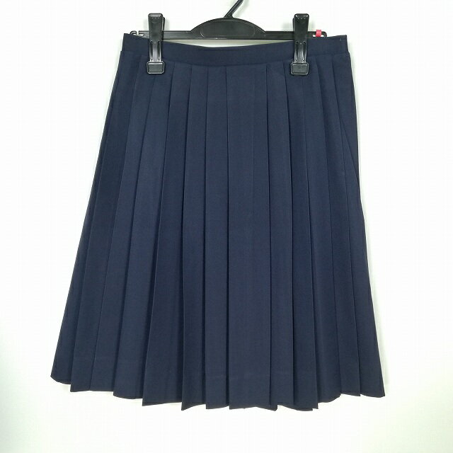 スクールスカート 冬物 w63-丈59 紺 中学 高校 プリーツ 学生服 制服 女子 中古 HK4856