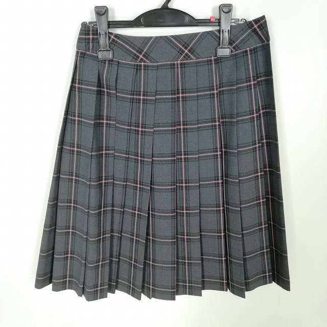スクールスカート 夏物 w63-丈61 チェック 山口柳井商工高校 プリーツ 学生服 制服 女子 中古 HK5211