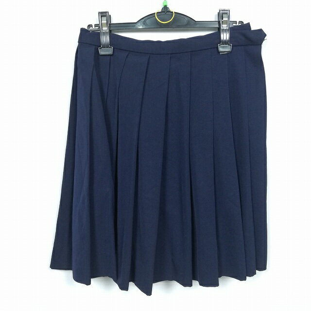 スクールスカート 冬物 w66-丈49 紺 中学 高校 プリーツ 学生服 制服 女子 中古 HK5516
