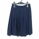 スクールスカート 冬物 w60-丈54 紺 中学 高校 プリーツ 学生服 制服 女子 中古 HK5529