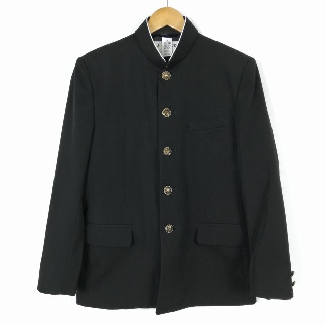 学生服 学ラン 165A 男子 富士ヨット 上着 ウール混 標準型学生服 ラウンドカラー カシドス 黒 中古 ランクC a3 JJ6054