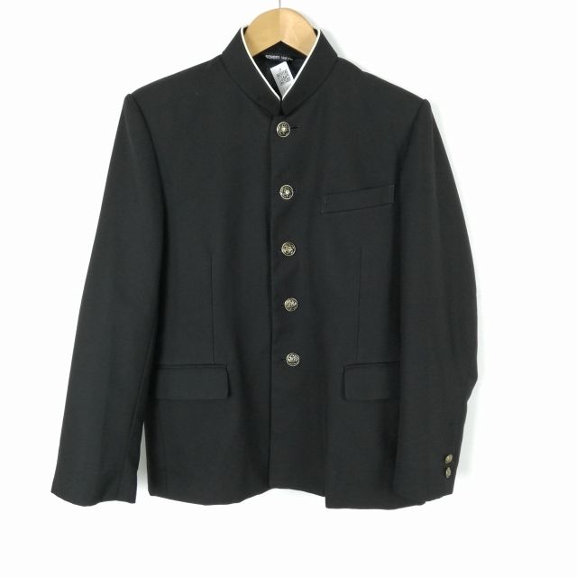 学生服 学ラン 男子 上着 丸洗い可 ウール混 ラウンドカラー サージ 黒 中古 ランクC a3 JJ6076