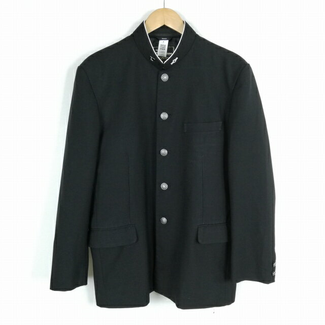 学生服 学ラン 180A 男子 富士ヨット 上着 丸洗可 ウール混 駒澤大学高校 標準型学生服 ラウンドカラー サージ 黒 中古 ランクC a3 JJ6935