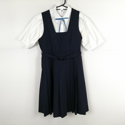 ジャンパースカート 紐タイ 160A バスト88 ウエスト74 夏物 女子 学生服 中学 高校 紺 制服 中古 ランクC NA5062 ジャンパースカート 紐タイ 160A バスト88 ウエスト74 夏物 女子 学生服 中学 高校 紺 制服 中古 ランクC NA5062