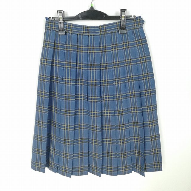スクールスカート 夏物 w66-丈63 チェック 中学 高校 プリーツ 学生服 制服 女子 中古 HK3836