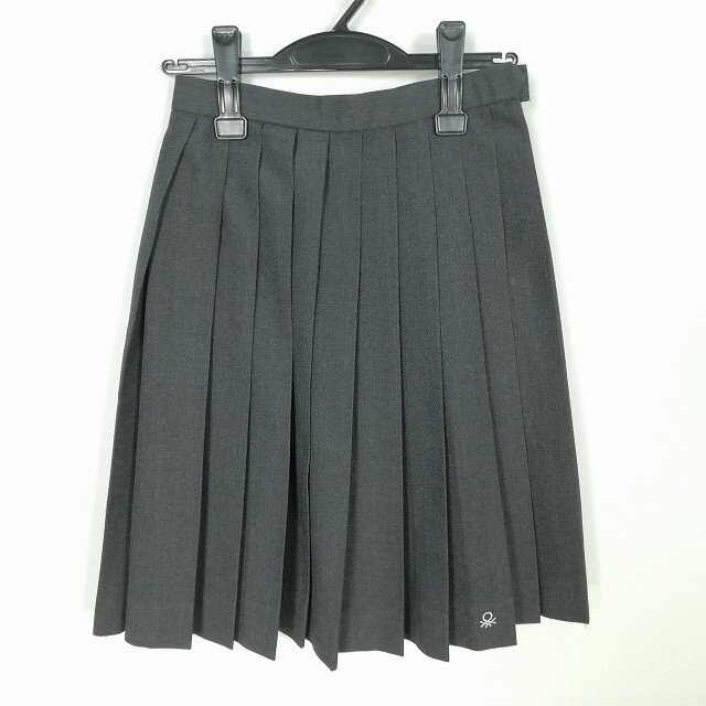 スクールスカート 冬物 w60-丈55 グレー 中学 高校 プリーツ 学生服 制服 女子 中古 HK3866