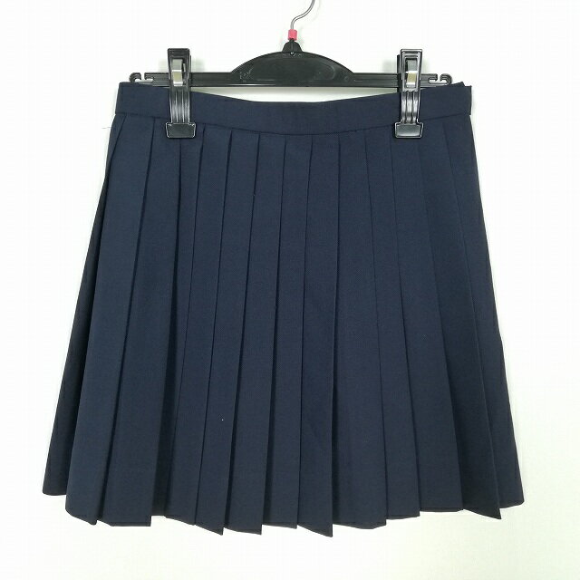 スクールスカート 夏物 w63-丈42 紺 中学 高校 ミニ丈 プリーツ 学生服 制服 女子 中古 HK5548