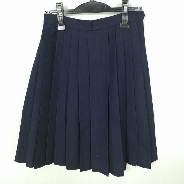 スクールスカート 冬物 w60-丈56 紺 中学 高校 プリーツ 学生服 制服 女子 中古 HK5699