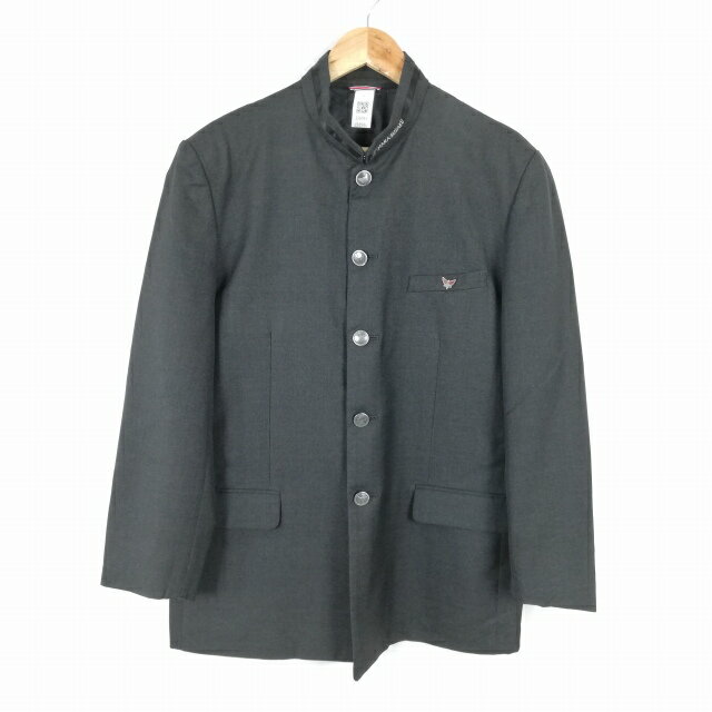 学生服 学ラン 180A 男子 上着 ウール混 奈良朱雀高校 学校指定制服 ラウンドカラー サージ グレー 中古 ランクB a3 JJ6946