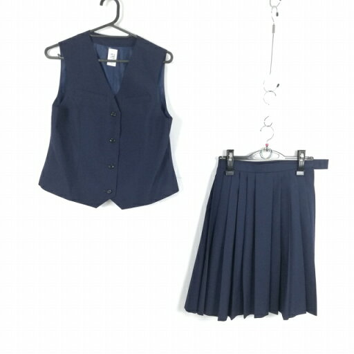 ベスト スカート 上下2点セット 夏物 女子 学生服 中学 高校 紺 制服 中古 ランクC EY0968 ベスト スカート 上下2点セット 夏物 女子 学生服 中学 高校 紺 制服 中古 ランクC EY0968