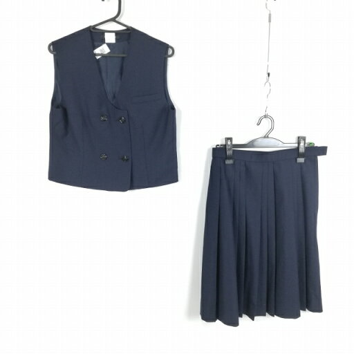 ベスト スカート 上下2点セット 夏物 女子 学生服 神奈川秦野高校 紺 制服 中古 ランクB EY0969 ベスト スカート 上下2点セット 夏物 女子 学生服 神奈川秦野高校 紺 制服 中古 ランクB EY0969