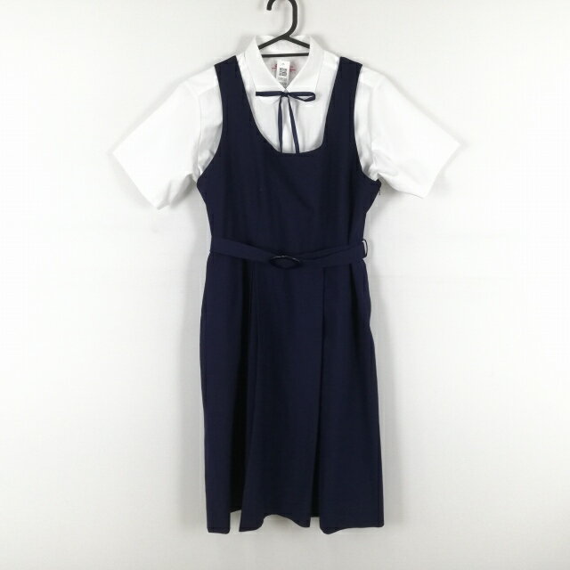 ジャンパースカート 紐タイ 160A バスト98 ウエスト80 夏物 女子 学生服 中学 高校 花紺 制服 中古 ランクC EY8520