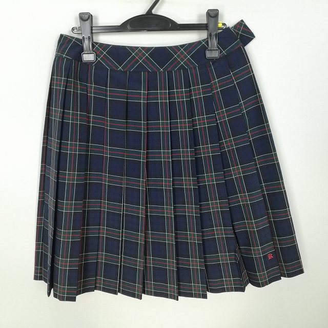 スクールスカート 夏物 w69-丈58 チェック 静岡金谷高校 プリーツ 学生服 制服 女子 中古 HK1876