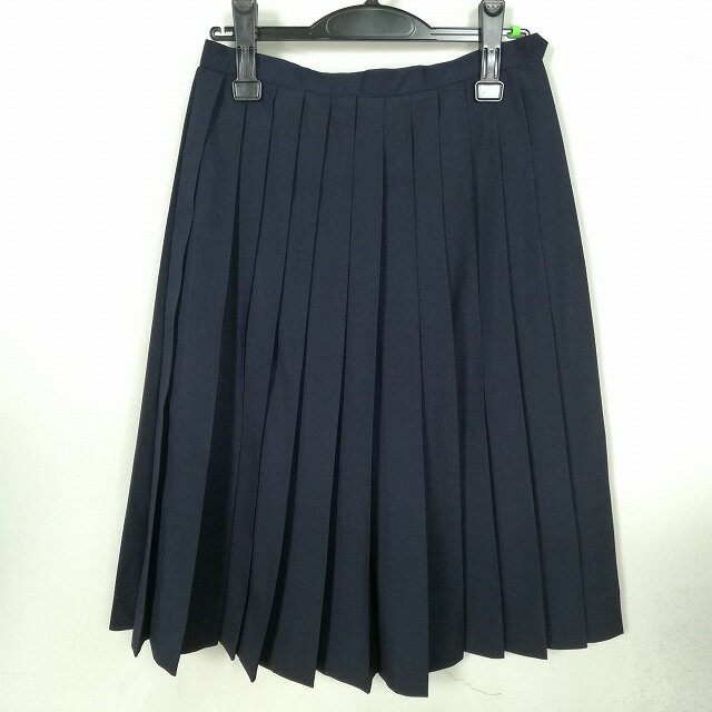 スクールスカート 夏物 w66-丈68 紺 中学 高校 プリーツ 学生服 制服 女子 中古 HK3299