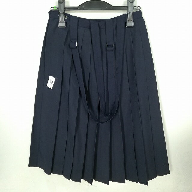 スクールスカート 夏物 w66-丈68 紺 中学 高校 プリーツ 学生服 制服 女子 中古 HK3299