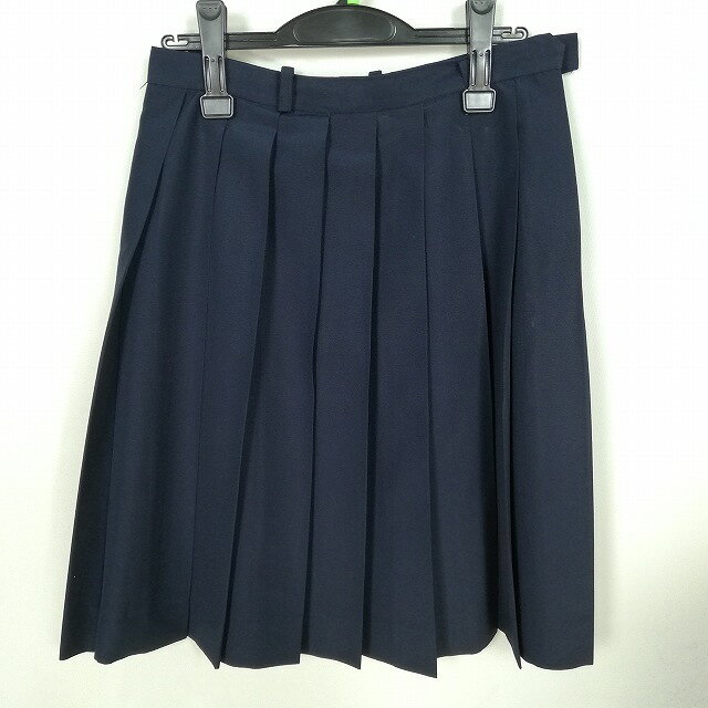 スクールスカート 夏物 w66-丈57 紺 中学 高校 森英恵 プリーツ 学生服 制服 女子 中古 HK3302