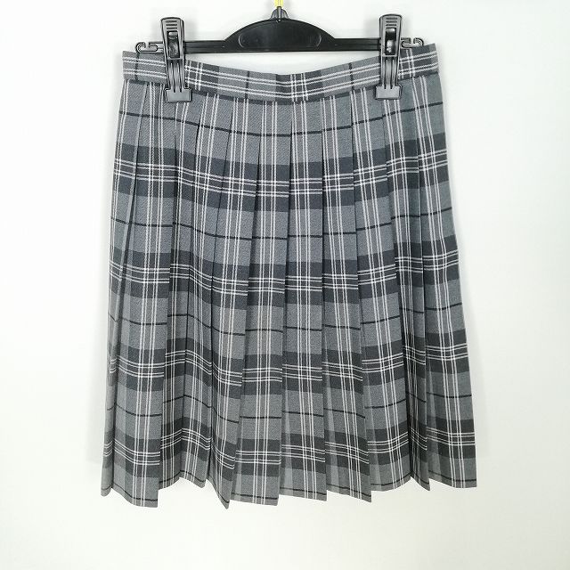 スクールスカート 冬物 w69-丈56 チェック 中学 高校 プリーツ 学生服 制服 女子 中古 HK3842