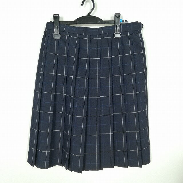 スクールスカート 大きいサイズ 夏物 w78-丈59 チェック 中学 高校 プリーツ 学生服 制服 女子 中古 HK4234