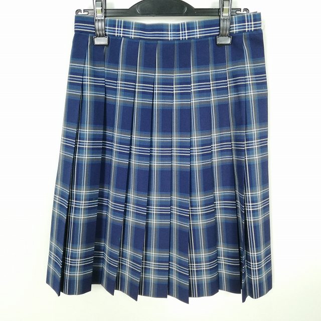 スクールスカート 夏物 w63-丈55 チェック 中学 高校 プリーツ 学生服 制服 女子 中古 HK6646