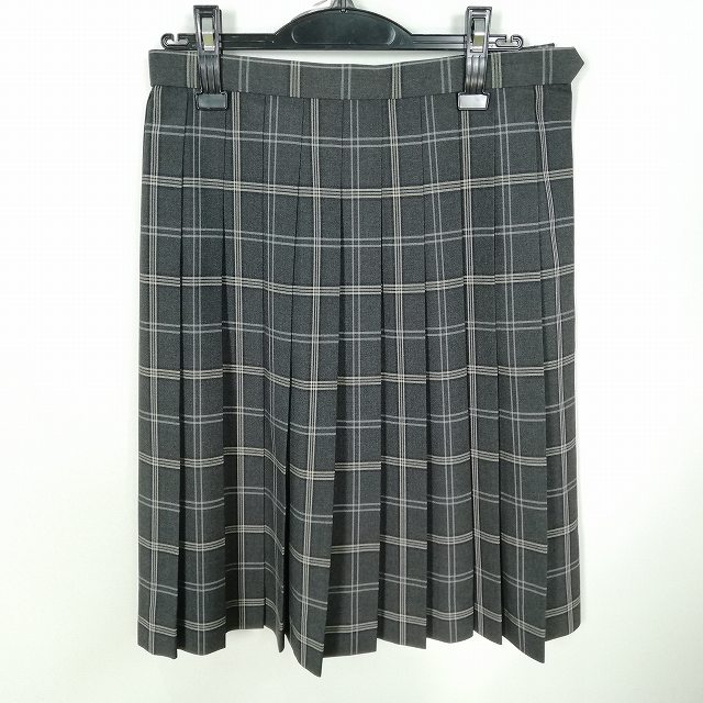 スクールスカート 大きいサイズ 夏物 w72-丈60 チェック 中学 高校 プリーツ 学生服 制服 女子 中古 HK8130