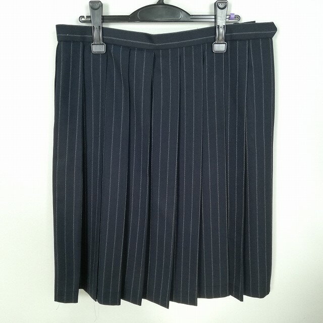 スクールスカート 大きいサイズ 冬物 w75-丈62 ストライプ 中学 高校 プリーツ 学生服 制服 女子 中古 HK8133