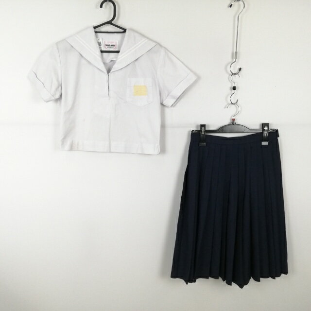 セーラー服 スカート 上下2点セット 夏物 白2本線 女子 学生服 中学 高校 白 制服 中古 ランクC NA7121