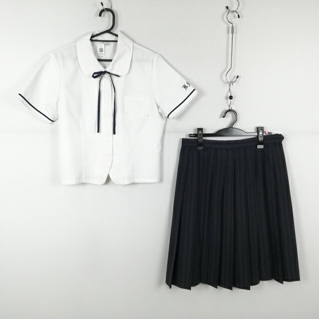 ブラウス スカート 紐タイ 上下3点セット LL 大きいサイズ 夏物 女子 学生服 佐賀唐津商業高校 白 制服..