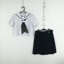 セーラー服 スカート スカーフ 上下3点セット 夏物 グレー1本線 女子 学生服 中学 高校 白 制服 中古 ランクC EY8833