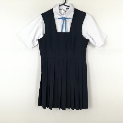 ジャンパースカート 紐タイ バスト94 ウエスト78 夏物 女子 学生服 中学 高校 紺 制服 中古 ランクC EY8877 ジャンパースカート 紐タイ バスト94 ウエスト78 夏物 女子 学生服 中学 高校 紺 制服 中古 ランクC EY8877
