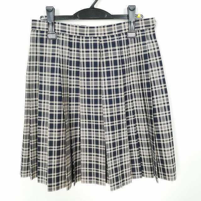 スクールスカート 夏物 w69-丈55 チェック 中学 高校 プリーツ 学生服 制服 女子 中古 HK1913