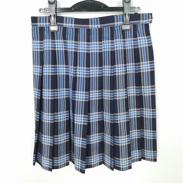スクールスカート 冬物 w66-丈53 チェック 中学 高校 プリーツ 学生服 制服 女子 中古 HK1938