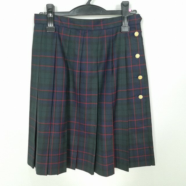 スクールスカート 大きいサイズ 冬物 w72-丈56 チェック 東京鶴川高校 プリーツ 学生服 制服 女子 中古 HK1946