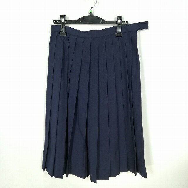 スクールスカート 夏物 w66-丈65 紺 中学 高校 プリーツ 学生服 制服 女子 中古 HK4980