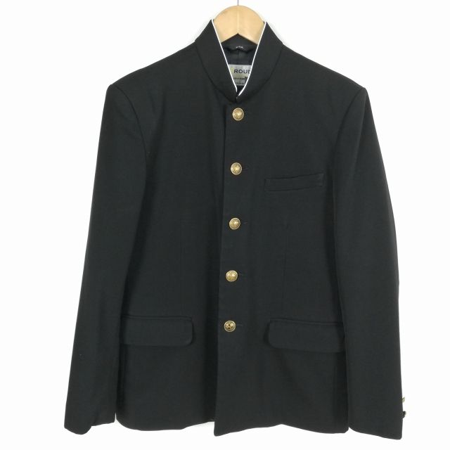 学生服 学ラン 165A 男子 富士ヨット 上着 ウール混 標準型学生服 ラウンドカラー カシドス 黒 中古 ランクC a3 JJ5907
