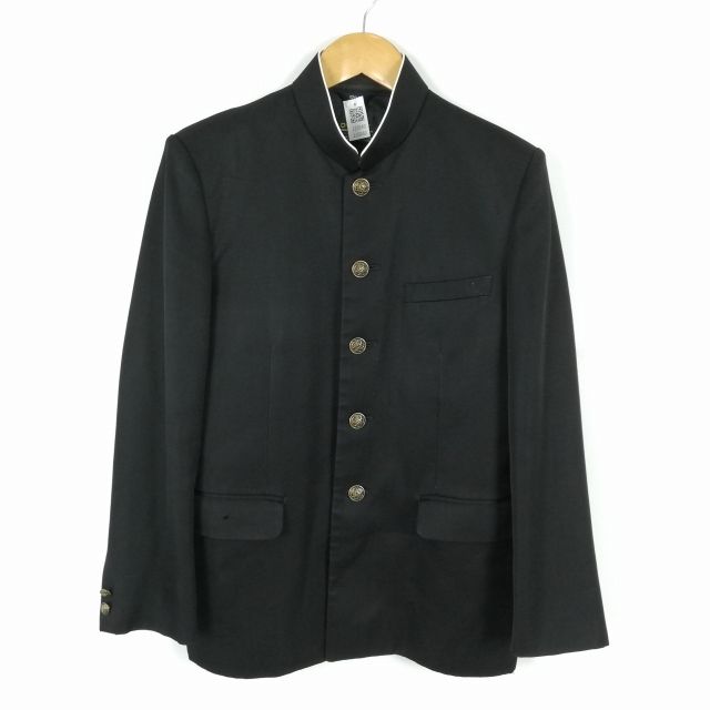 学生服 学ラン 170A 男子 富士ヨット 上着 ウール混 標準型学生服 ラウンドカラー カシドス 黒 中古 ランクC a3 JJ5940