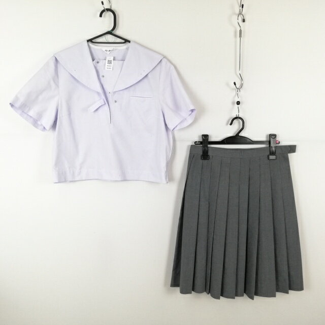 セーラー服 スカート 上下2点セット 大きいサイズ 富士ヨット 夏物 女子 学生服 香川高松玉藻中学 白 制服 中古 ランクC NA5891