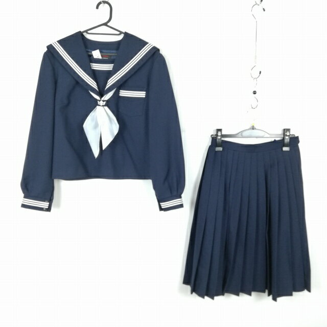 セーラー服 スカート スカーフ 上下3点セット 大きいサイズ カンコー 冬物 白3本線 女子 学生服 兵庫香寺中学 紺 中古 ランクC NA7072
