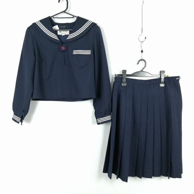 セーラー服 スカート 上下2点セット 大きいサイズ 冬物 白3本線 女子 学生服 兵庫鹿島中学 紺 制服 中古 ランクC EY5739