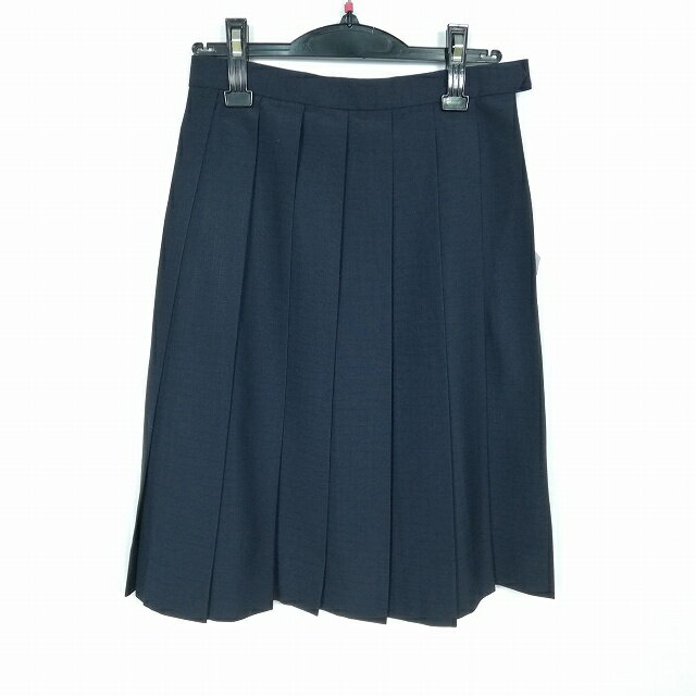 スクールスカート 夏物 w63-丈59 紺 中学 高校 プリーツ 学生服 制服 女子 中古 HK1977