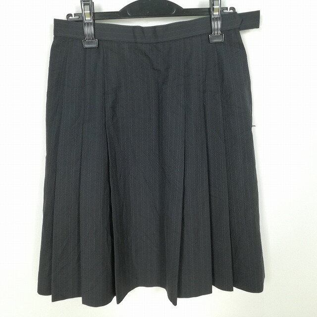 スクールスカート 冬物 w69-丈55 ストライプ 石川金沢商業高校 プリーツ 学生服 制服 女子 中古 HK2094